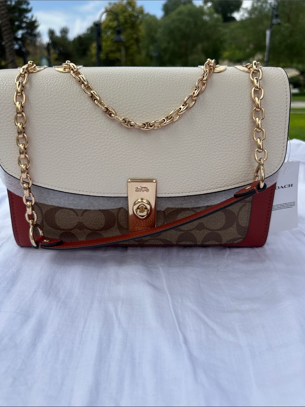 Coach Colorblock Signature Canvas Shoulder Bag - Ivory/Terracotta/Khaki